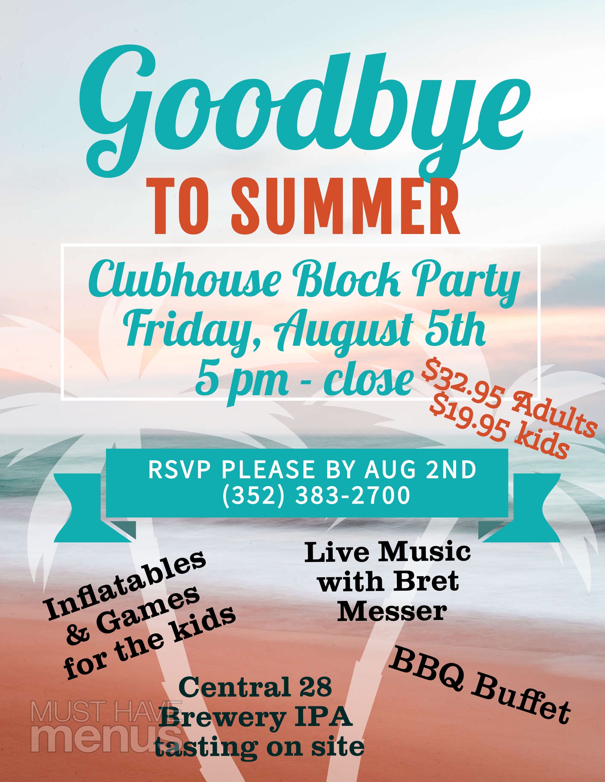 goodbye to summer block party Menu Sign